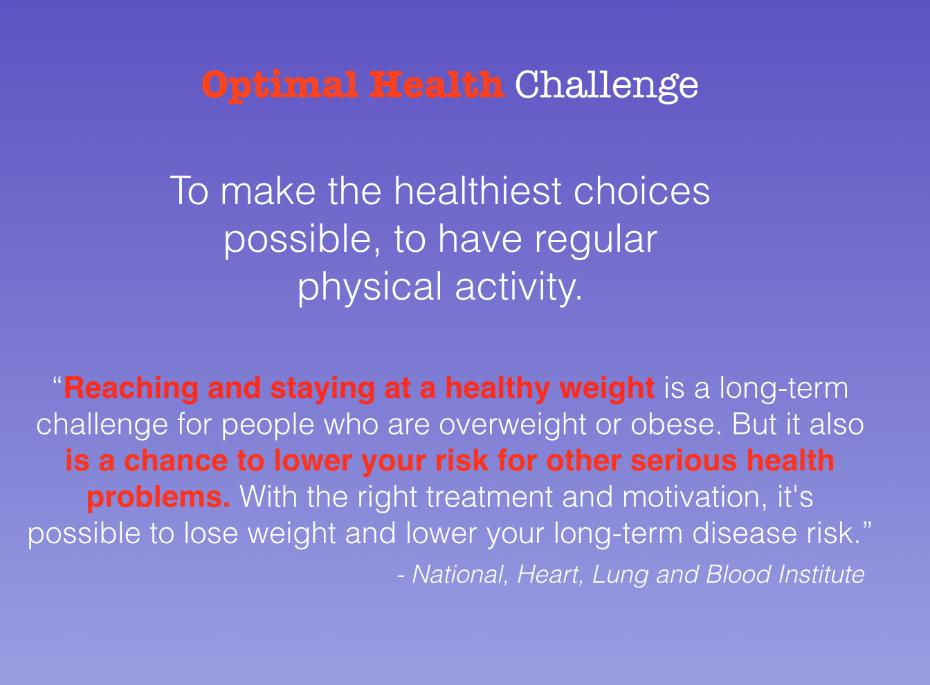 Optimal Healtth Challenge Screenshot
